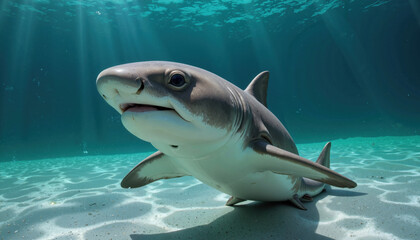 Fototapeta premium Baby shark swimming in shallow turquoise waters