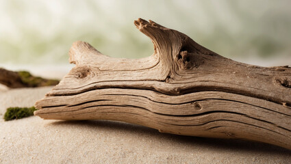 Naklejka premium Weathered Wood on Beach with Smoothness and Intricate Texture from Sand and Saltwater - Distressed Abrasion Concept.