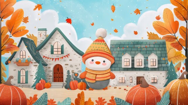 Whimsical cartoon thanksgiving turkey  a cheerful bird ready for the feast in fun illustration style