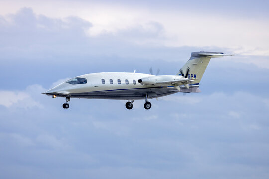Luqa, Malta - December 5, 2024: Piaggio P-180 Avanti II (REG: T7-GPM) bringing the delegation of San Marino for the OSCE Summit.