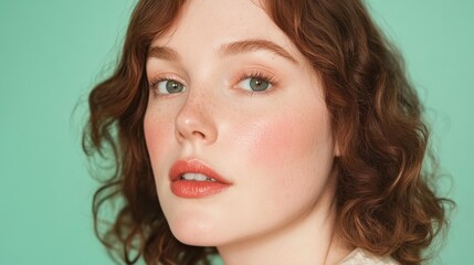 Fototapeta premium Beautiful Young Woman with Curly Hair and Natural Makeup Portrait