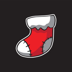 red and white socks stockings cute small cartoon sticker isolated in black background high quality vector decoration festival colorful