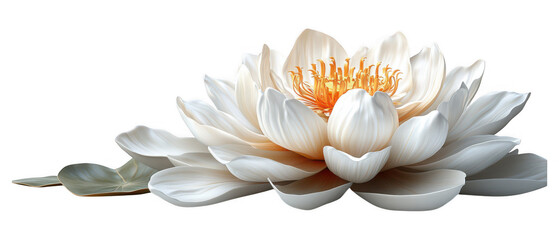 Fototapeta premium [Lotus flower on white background] Delicate White Lotus Flower on Dark Background with Metallic Accent, Symbolizing Serenity & Natural Beauty