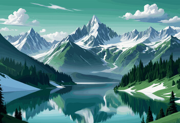 Majestic Mountain Landscape with Reflective Lake