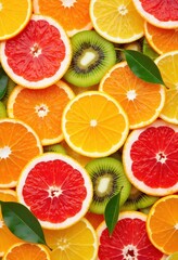 Vibrant Citrus and Kiwi Slices Background
