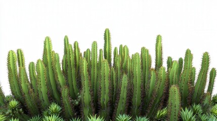 cactus, its bright green color and sharp spines clearly defined against the stark simplicity of a white background,