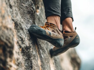 Climbers Feet on Rocky Cliff Face, Extreme Sport, Adventure