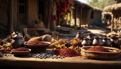 An Ethiopian coffee ceremony in a rustic setting