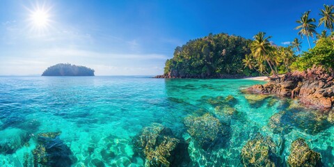 Vibrant tropical beach exploration exotic island nature photography serene seascape aerial perspective paradise concept