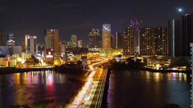 The Johor&ndash;Singapore Causeway connects Johor Bahru in Malaysia to Woodlands in Singapore, spanning 1.056 km (0.66 miles) across the Johor Strait.