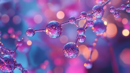 Abstract Molecular Structure Neon Purple Bonds, Atomic Spheres, Science