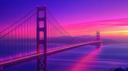 Obraz premium the Golden Gate Bridge at sunset, the bold colors of the sky perfectly complementing the iconic red span