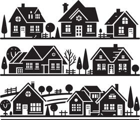 Houses landscape silhouette vector illustration isolated on a white background