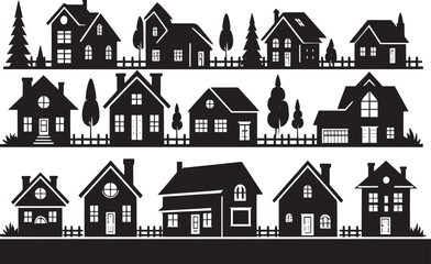 Houses landscape silhouette vector illustration isolated on a white background