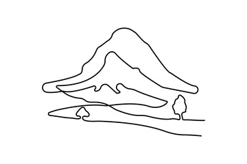 
Mountain one line drawing of minimalist vector icon with black and white background
