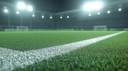 Obraz premium Close-Up View of a Soccer Field with Bright Stadium Lights at Night