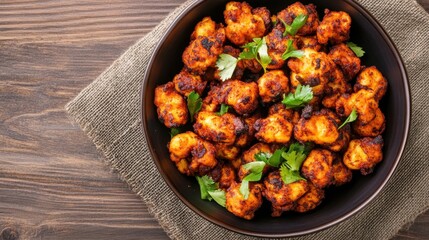 Fototapeta premium Crispy Spicy Cauliflower Bites Served in a Bowl with Garnish
