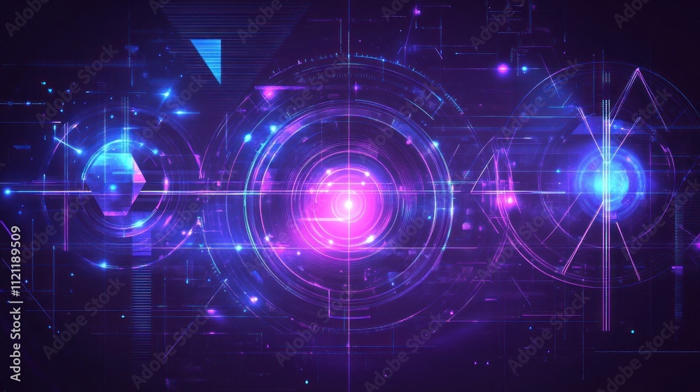Wall mural abstract futuristic technology background with glowing circles and lines.
