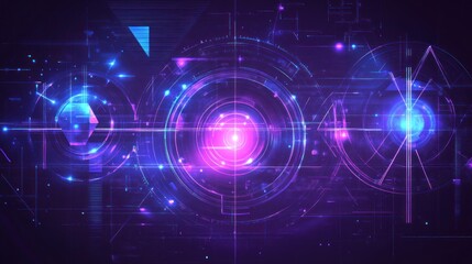 Fototapeta premium Abstract futuristic technology background with glowing circles and lines.