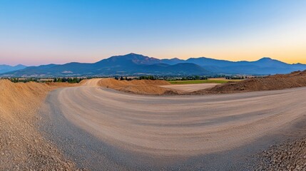 Scenic Panoramic View of Gravel Road Curving through Landscape