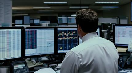 Businessman Analyzing Stock Market Trends in Modern Office Environment