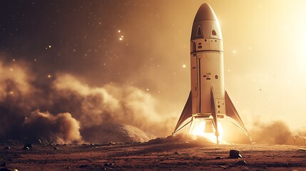Naklejka premium A holographic image of a spacecraft landing on Mars