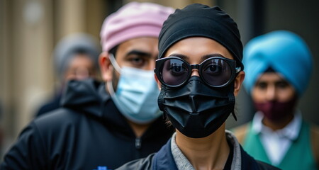 Człowiek w masce. Ludzie w maskach które noszą z różnych powodów. Czasami z powodów medycznych a czasami z powodów kulturowych.