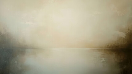Serene Landscape with Soft Fog over Calm Water and Subtle Earth Tones at Dawn