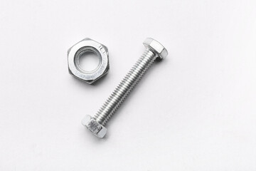 Tap bolt with chrome nuts isolated on white background