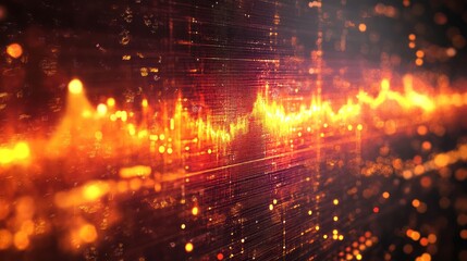 Obraz premium An abstract representation of sound waves with vibrant colors and glowing particles.