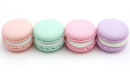 Obraz premium Delightful colorful macarons display bakery food photography bright setting top-down view sweet treats concept