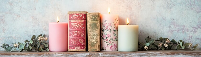 Fototapeta premium Whimsical Cottagecore Decor: Handmade Candles on a Rustic Table for a Cozy, Charming Atmosphere