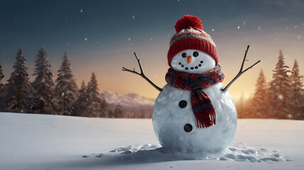 Obraz premium snowman in the snow, ai generated