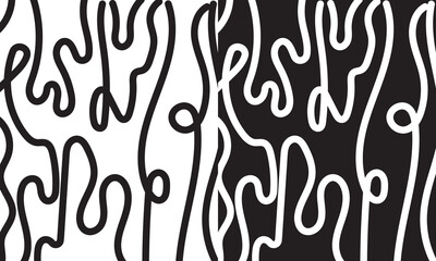Organic irregular bold lines seamless pattern. Vector wavy strokes ornament. isolated on white and black background. Vector illustration.  EPS 10