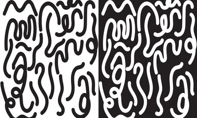 Organic irregular bold lines seamless pattern. Vector wavy strokes ornament. isolated on white and black background. Vector illustration.  EPS 10