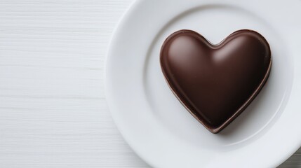 Obraz premium Heart-Shaped Chocolate Dessert on a White Plate that Captures the Essence of Love and Sweetness Perfect for Celebrations and Romantic Occasions