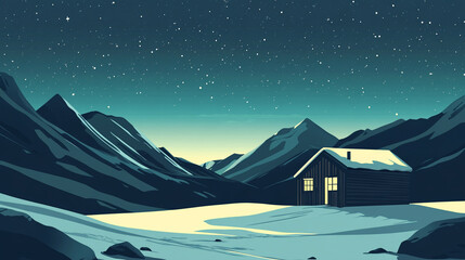 Fototapeta premium Lonely cabin under the starry night sky in a quiet mountain landscape