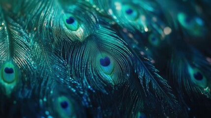 peacock feathers, each one displaying the beautiful gradient of colors from deep blue to emerald green.