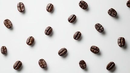 A close up of coffee beans with a white background