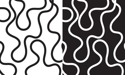 Organic irregular bold lines seamless pattern. Vector wavy strokes ornament. isolated on white and black background. Vector illustration.  EPS 10