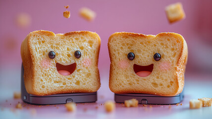 Toasted Bread with Smiling Faces