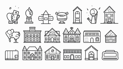 Back to School Cartoon Vector Icons Set for Education, Thin Line Design Elements