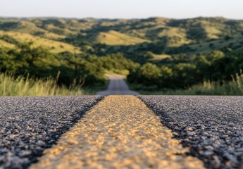 美しい自然に囲まれた道路が続く青空の下の風景