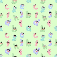 Seamless pattern with pastel colored letters and a smile.