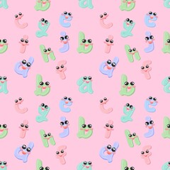 Seamless pattern with pastel colored letters and a smile.