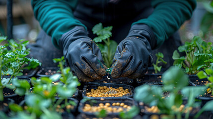 Eco-Friendly Gardener Planting Seeds in Urban Garden
