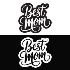 Obraz premium Best mom calligraphy typography logo design for t-shirt and banner and also a vector background template. Happy mother's day typography t-shirt vector design.
