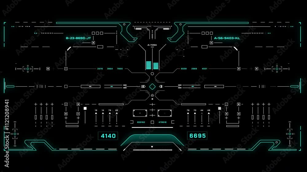 Poster HUD futuristic high tech digital screen. Virtual reality display interface monitoring technology 4K motion.