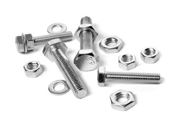 Tap bolts with chrome nuts isolated on white background