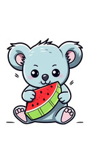 A cute cartoon koala enjoying a slice of watermelon, bringing a joyful and playful vibe.